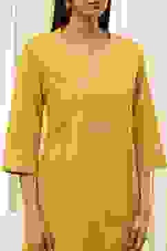 Ochre Yellow Cotton Solid Straight Kurta image number 1