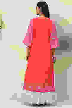 Pink Straight Viscose Kurta image number 4