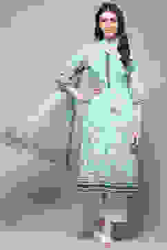 Blue Cotton Blend Floral Digital Print Unstitched Suit Set image number 1