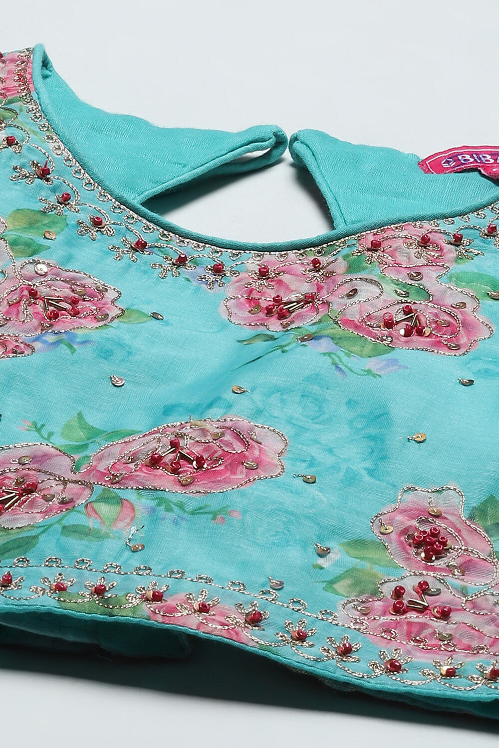 Blue Poly Chanderi Floral Printed Flared Lehenga Set image number 1