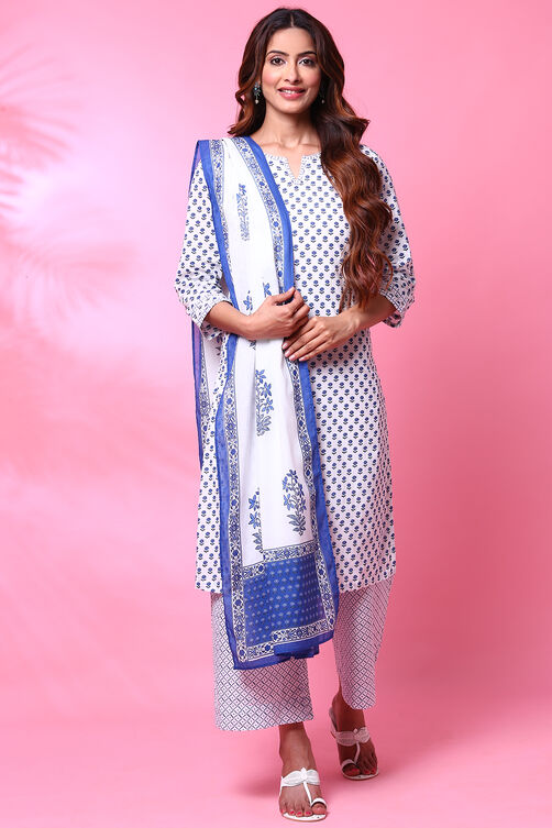 Yellow Cotton Straight Kurta Palazzo Suit Set image number 4