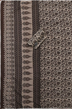 Brown Cotton Screen Print Unstitched Suit Set image number 3