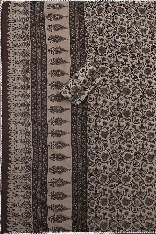 Indigo Cotton Screen Print Unstitched Suit Set image number 3