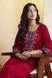 Red Viscose Rayon Yoke Printed Straight Kurta image number 1