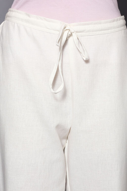Off White Cotton Flax Regular Pants image number 1