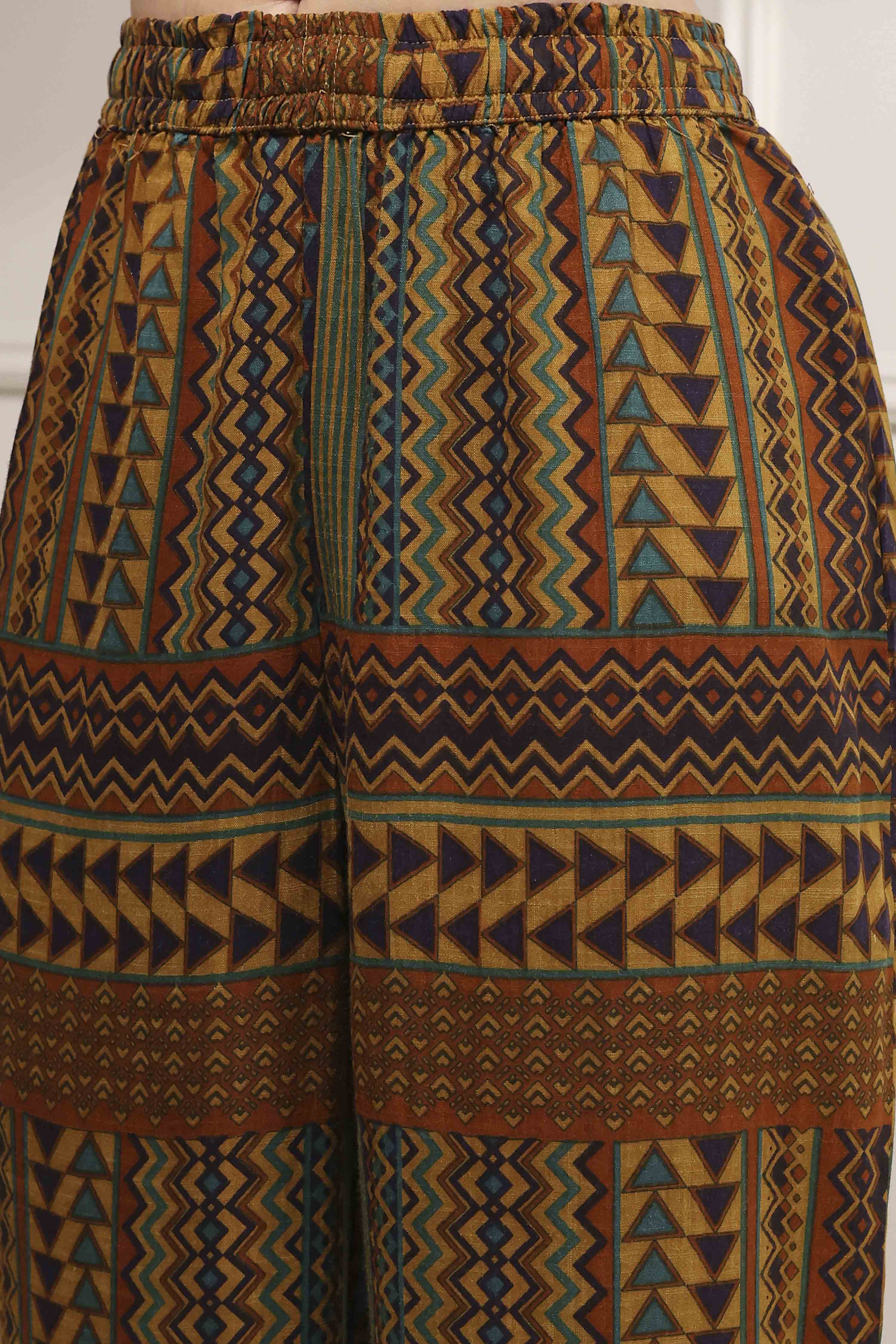 Mustard Yellow Viscose Rayon Straight Printed Kurta Pants Set image number 2