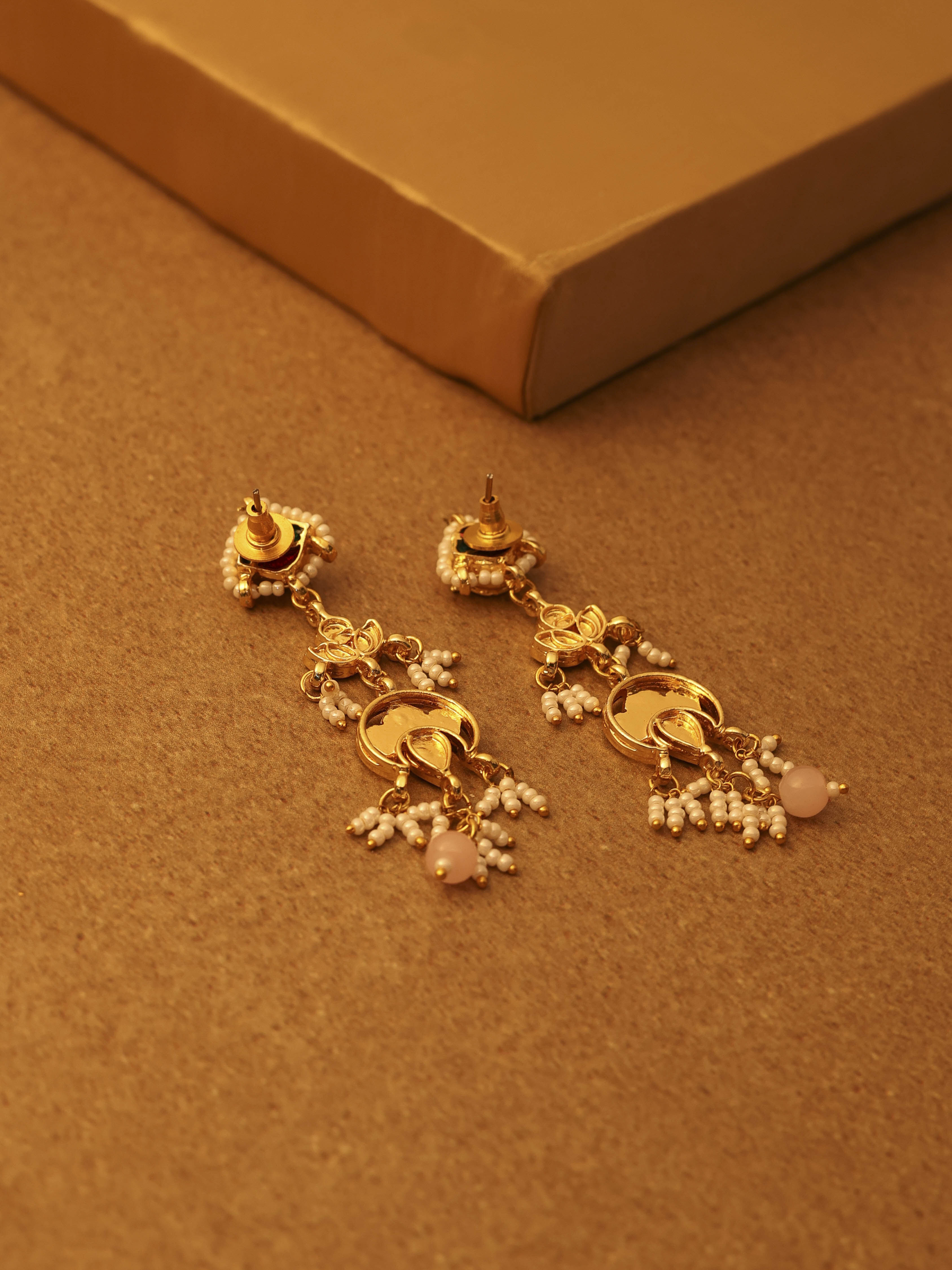 Green Gold Plated Brass Studded Drop Earrings image number 2