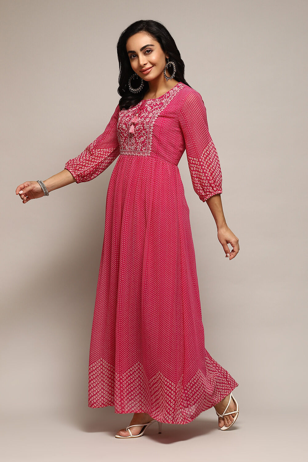 Fuchsia Polyester Flared Printed Dress image number 2