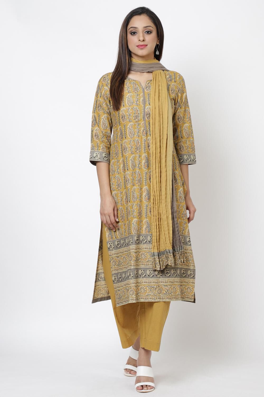 Ochre Yellow Straight Kurta Palazzo Suit Set image number 0