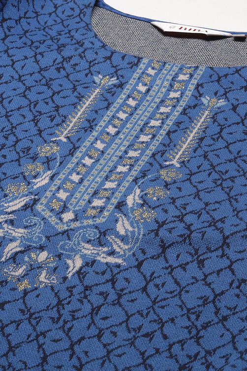 Blue Straight Poly Metallic Kurta image number 1