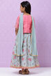 Pink And Turq Straight Poly Cotton Girls Lehenga Set image number 7