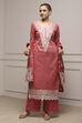 Peach Cotton Blend Thread Embroidered Unstitched Suit Set image number 1