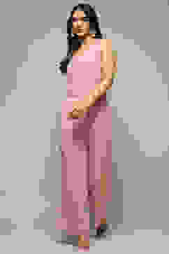 Pink Embroidered Straight Jumpsuit image number 0
