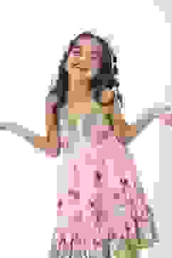 Pink Viscose Rayon Printed Tiered Dress image number 5