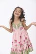 Pink Viscose Rayon Printed Tiered Dress image number 5