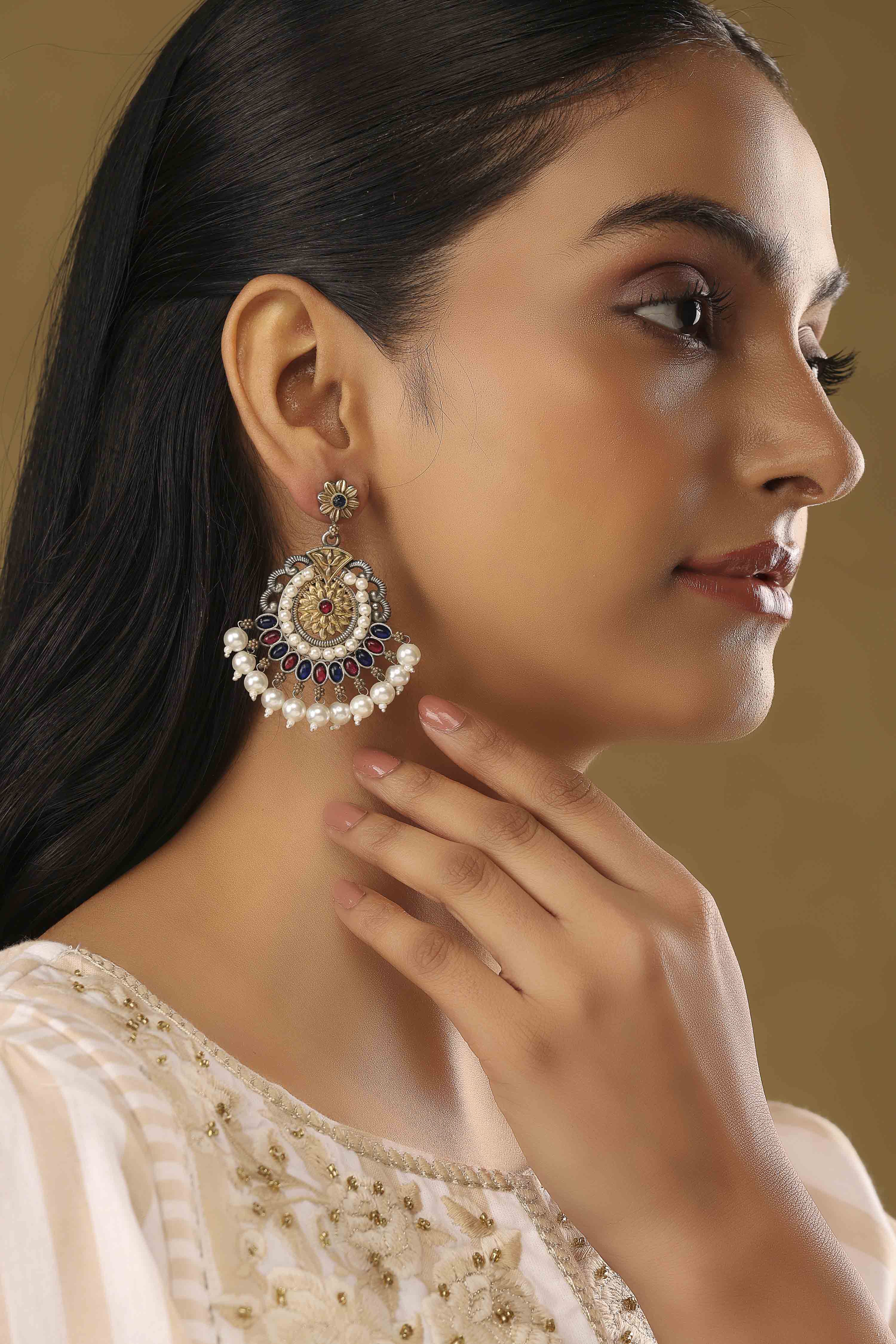 Blue Pink Brass Drop & Danglers image number 3