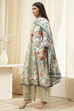 Sage Green Pure Cotton Floral Kalidar Suit Set image number 3