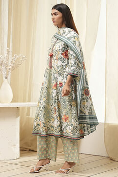 Sage Green Pure Cotton Floral Kalidar Suit Set image number 3