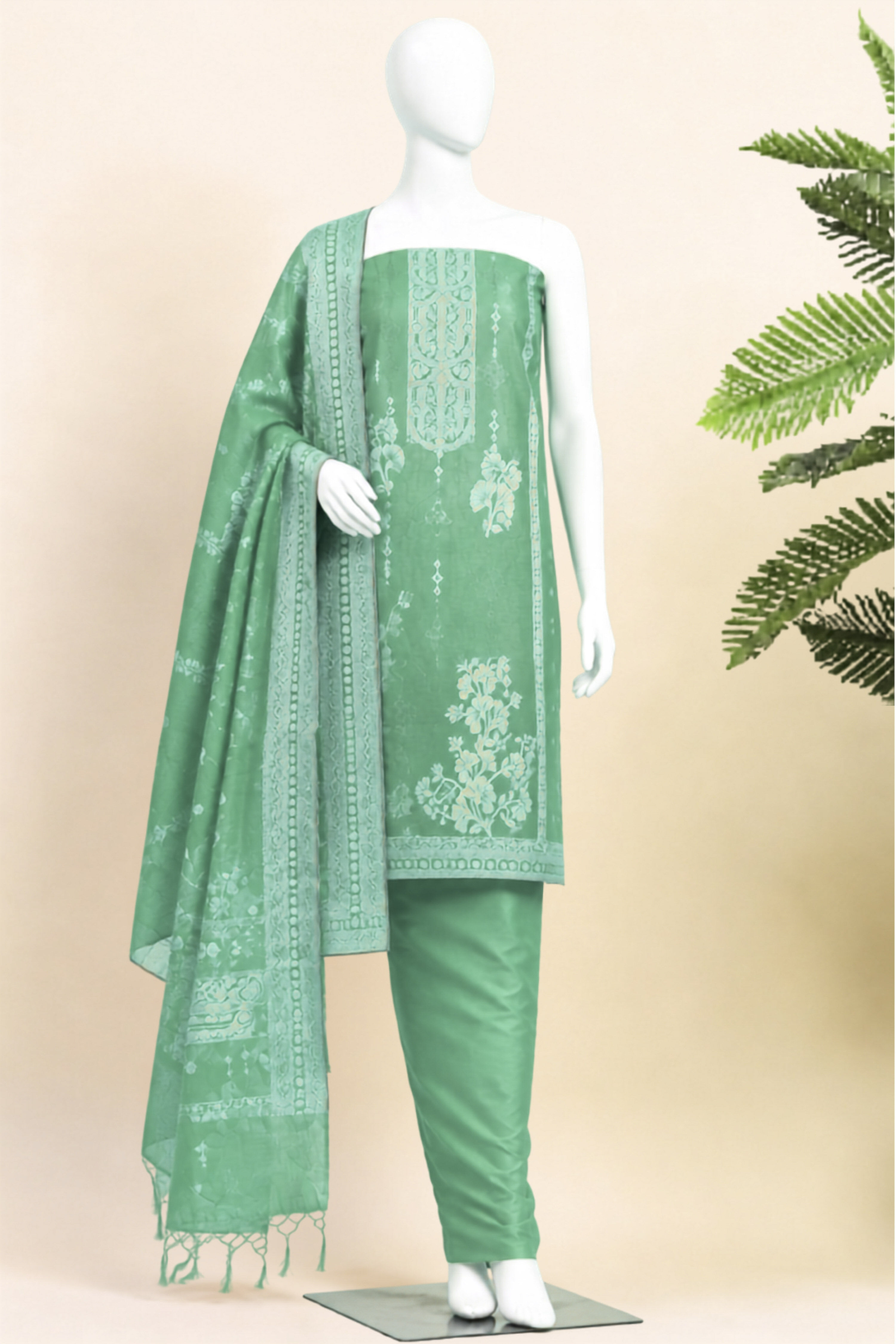 Purple Jacquard Traditional Weaving Unstitched Suit Set image number 5