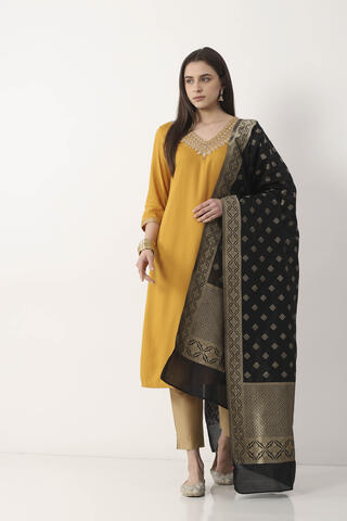 BIBA Green Black Art Silk Dupatta in Green Black