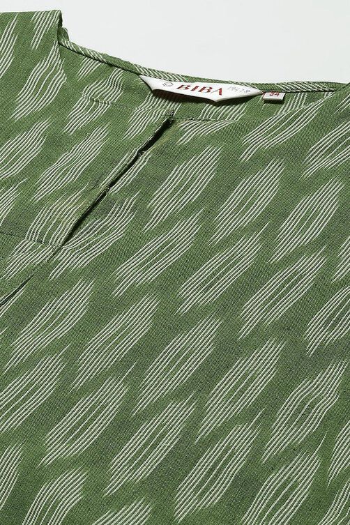 Dark Green Cotton IKAT Straight Yarndyed Kurta image number 1
