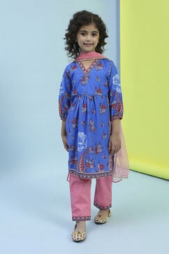 Blue Cotton Straight Suit Set image number 6
