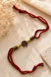 Red Mayur Raj Antique Gold Rakhi image number 1