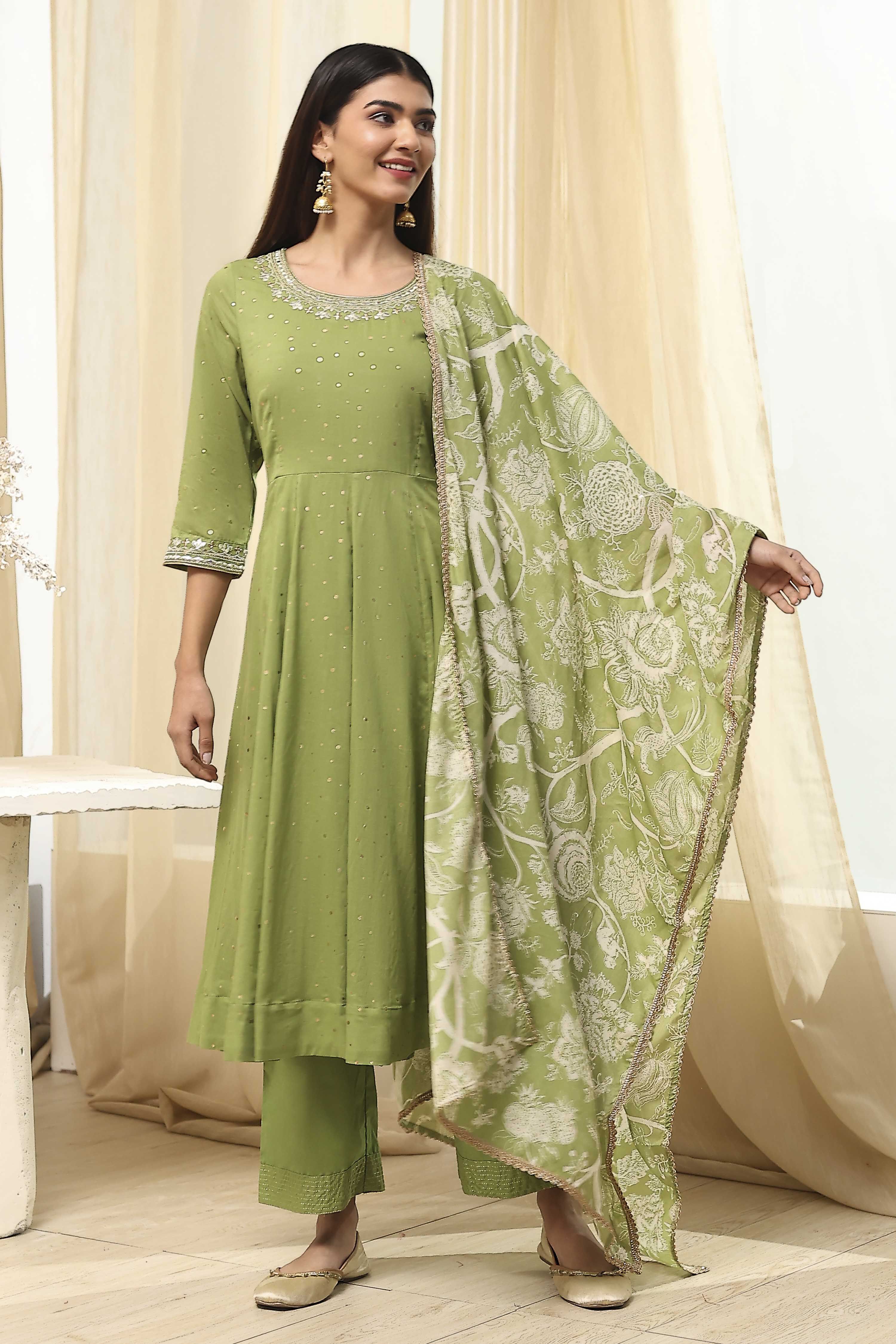 Blue Cotton Foil Printed Anarkali Suit Set image number 6