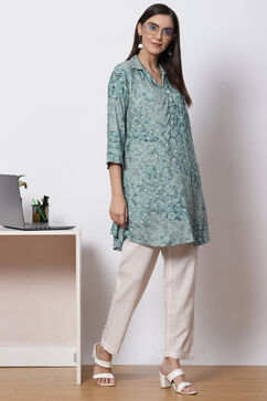 Teal LIVA Straight Kurta image number 5