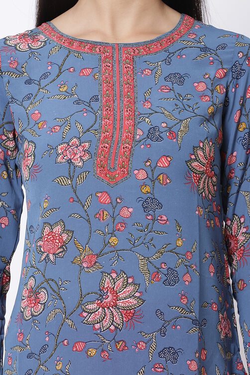 Yellow Art Silk Straight Printed Kurti image number 1
