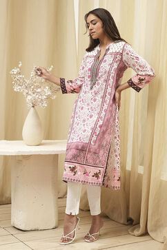 Peach Rayon A-Line Printed Kurta image number 0