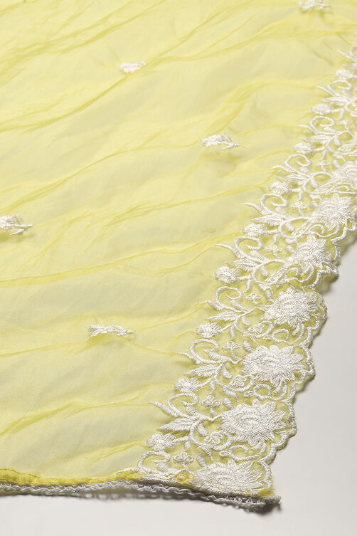 Yellow Muslin Unstitched Suit set image number 4