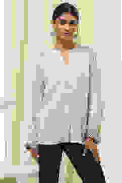 Beige Striped Straight Top image number 5