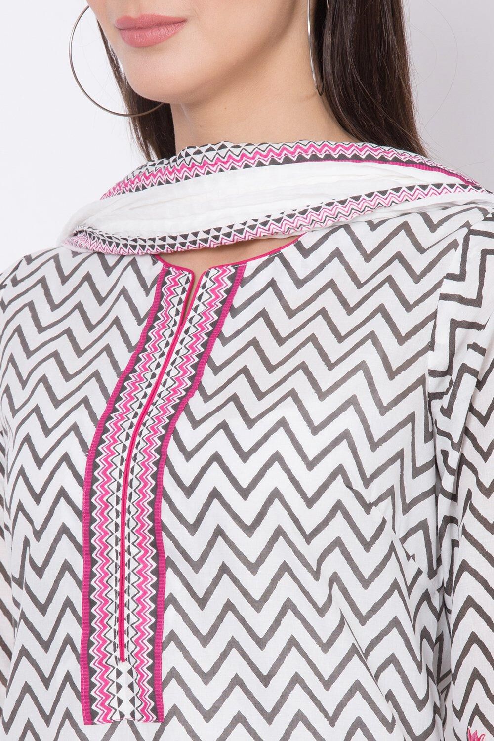 Off White Straight Kurta Palazzo Suit Set image number 1