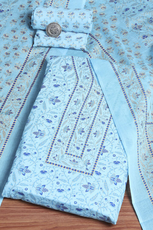 Pink Cotton Screen Print Unstitched Suit Set image number 0