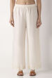 Off White Viscose Blend Straight Palazzos image number 4