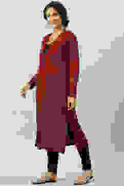 Maroon Acrylic Straight Yarndyed Kurta image number 3