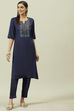 Sage Green Solid LIVA Straight Kurta Slim Pant Suit Set image number 5