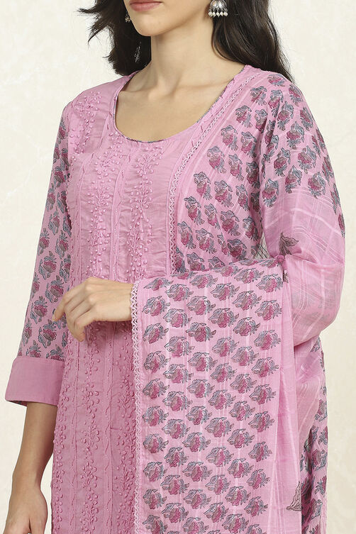 Purple Cotton Unstitched Suit Set image number 2