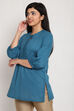 Sky Blue Cotton Short Solid Kurti image number 3