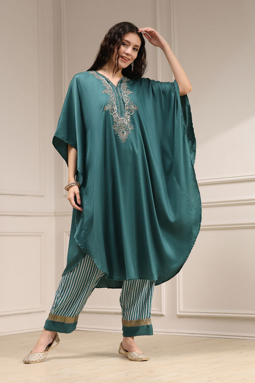 Black Modal Solid Kaftan Fusion Kurta Set image number 2