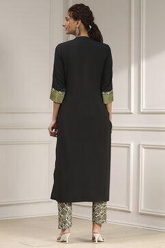 Black Cotton Modal Digital Print Unstitched Suit Set image number 5