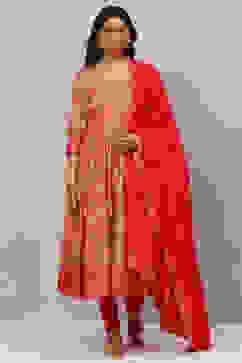 Fuschia Cotton Anarkali Kurta Churidar Suit Set image number 4