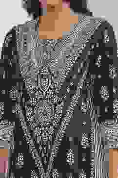 Black Cotton Printed Straight Suit Set image number 1