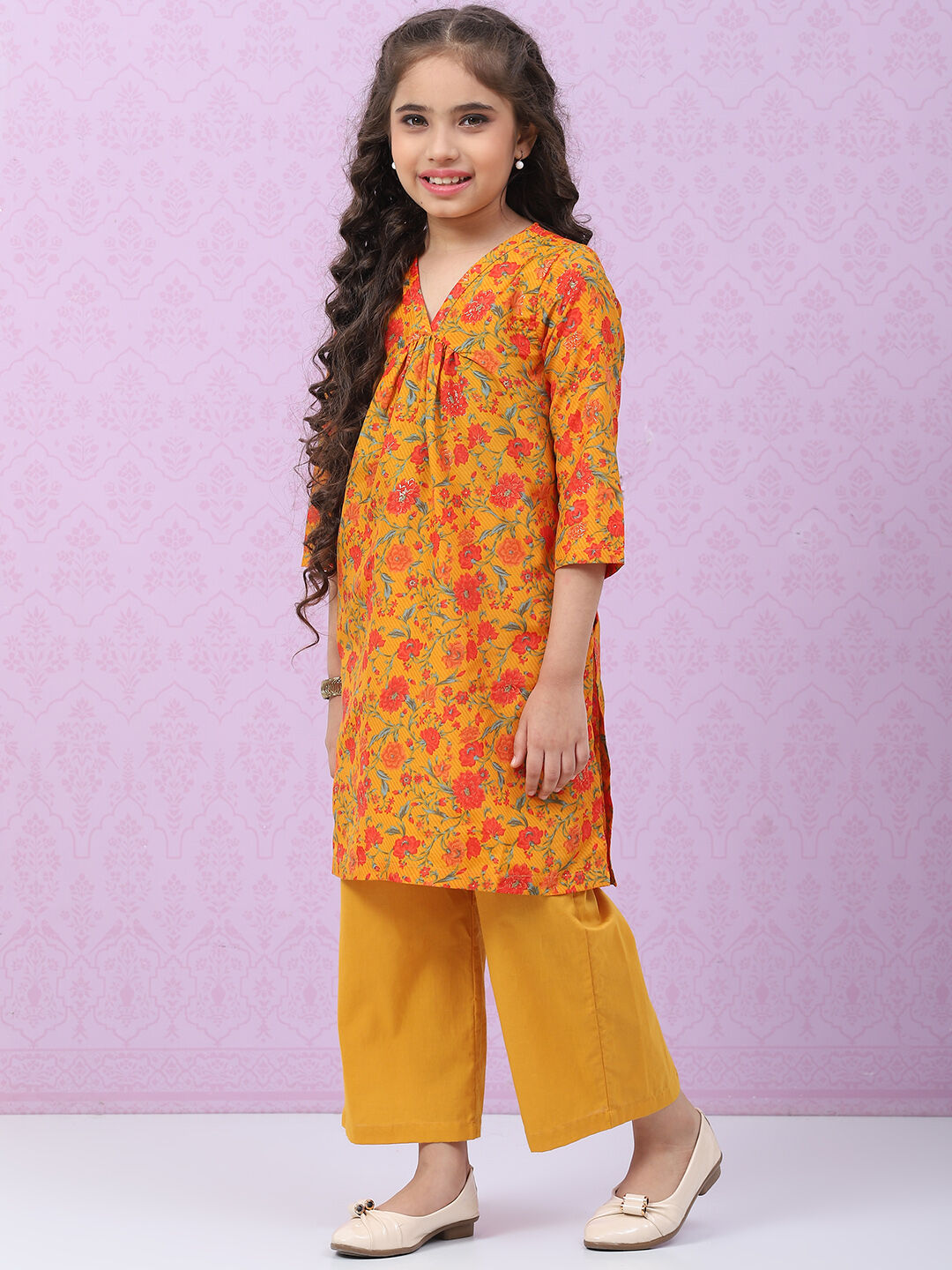 Ochre Art Silk Straight Printed Kurta Set image number 4