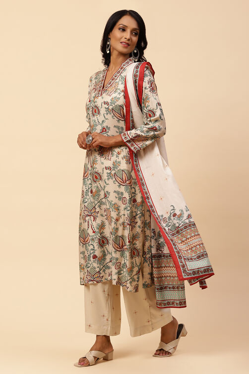 Ecru Straight Modal Straight Kurta Palazzo Suit Set image number 4