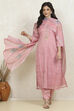 Peach Linen Digital Print Unstitched Suit Set image number 1
