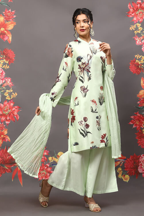 Rohit Bal Off White Cotton Blend Straight Kurta Suit Set image number 6