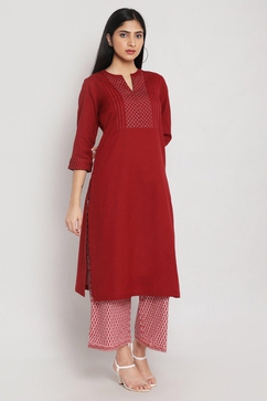 Red Straight Kurta Palazzo Suit Set image number 5