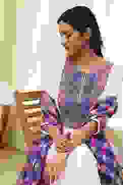 Off-White and Blue Straight Suit Set image number 8